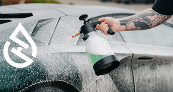 Lamborghini being snow foamed with a Hydro Spray Bottle 