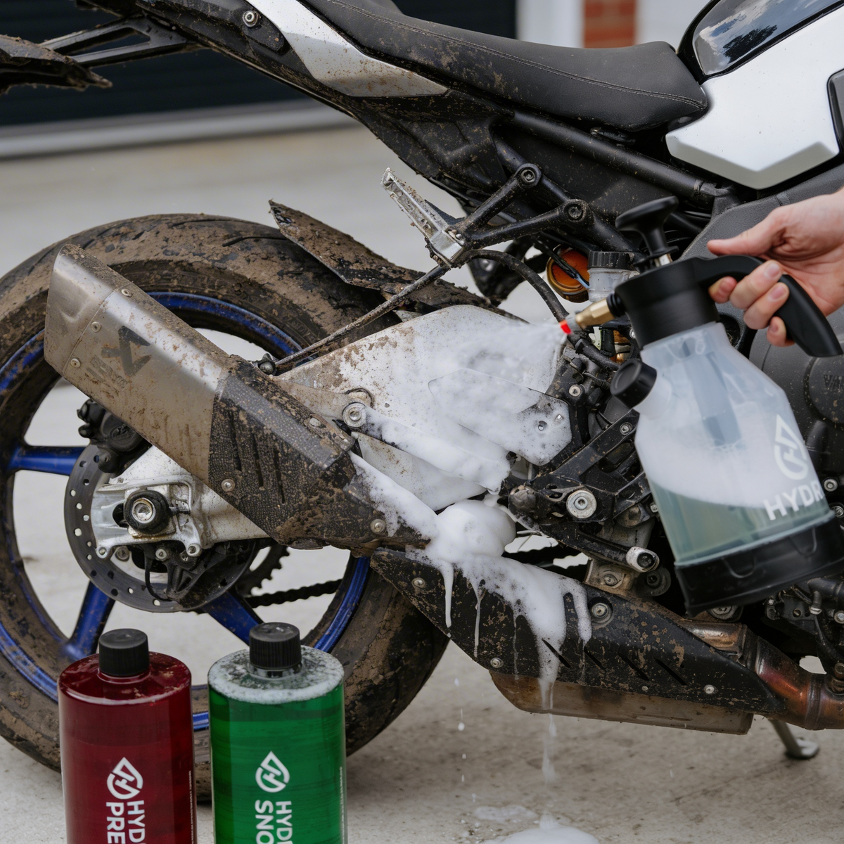 Lamborghini being snow foamed with a Hydro Spray Bottle 